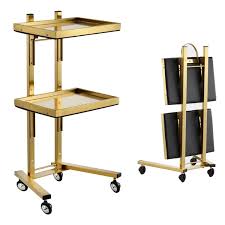 Gold Salon Trays - Portable Folding Trolleys for Beauty