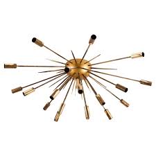 Vintage 1950's Sunburst Brass Italian Ceiling Lamp For Sale at 1stDibs