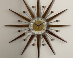 Handmade Mid Century Modern Starburst Wall Clock: Teak & Chrome, Silent Sweep - Etsy