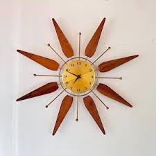 Vintage 1960s MCM Starbust Ingraham Wall Clock, Mid Century Sunburst Clock, Midcentury Gold & Wood Wall Hanging, Battery Operated WORKS - Etsy