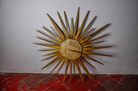 French Wooden Sun Mirror, 1960s | Chairish