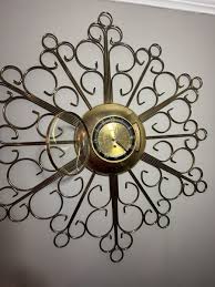 Vintage Clock Sunburst MCM Atomic Gold Sm1958 Eight Day Brass Large! | eBay