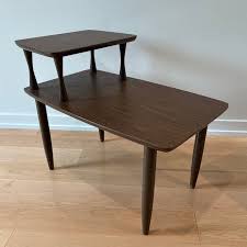 1950s Pair of Mid-Century Modern Mersman Step Tables With Walnut Laminate Tops | Chairish