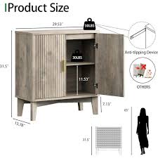 Fluted Sideboard Buffet Cabinet with Storage, 30" Mid Century Modern Coffee Wine Bar with Adjustable Shelves, Small Wood Buffet Table with 2 Doors for Kitchen, Living Room, Dining Room, Grey - Walmart.com