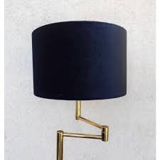 Mid-Century Swing-Arm Brass Floor Lamp with Black Velvet Shade, Germany, 1970s | Chairish