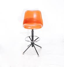 Vintage Modernist Era Orange Vinyl Bar Stool Swivel Metal ...