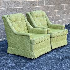 Pair Vintage 1970s Flexsteel Green Lounge Chairs For Sale at 1stDibs