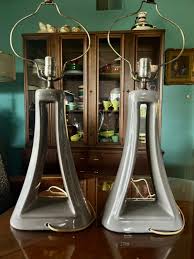 MCM Table Lamps Pair Gray Ceramic Pyramid Shape Working Mid ...
