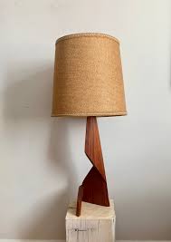 Danish Modeline Lamp Teak Large Mid-Century Danish Modern, Sculpted Teak And Brass Table Lamp By