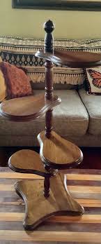 Vintage Tiered Wood wooden Spindle Pedestal Rotating Plant Stand Displ