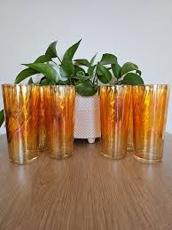 Vintage Marigold Iridescent Carnival Glass With Optic Swirl Tall Tumblers. Set of 6. MCM Kitchen. Vintage Modern. - Etsy