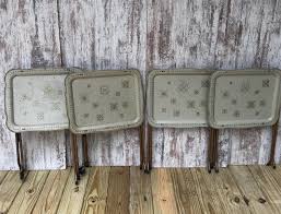 4 Crestline Metal TV Trays Atomic Mid Century Modern Folding Tables SHABBY CHIC Legs Become Stand to Hold Trays - Etsy