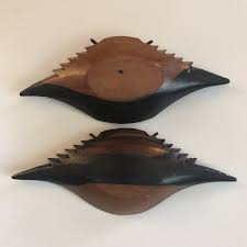 Set of 2 Vintage Hand Carved Wooden Folk Art Crab Shaped ...