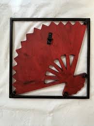 Vintage Chinese Resin Fan Framed in Metal Wall Decor 8.75 ...