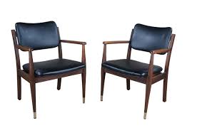 2 Mid Century Modern Gregson Danish Style Walnut and Leather Arms Chairs MCM Pair at 1stDibs