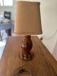 MCM Large Inlaid Wood Hand Turned Table Lamp Marquetry ...