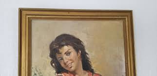 1960's L. Battaglia Female With Flowers Oil on Canvas Painting . - Etsy