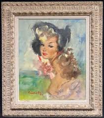 Anna de Banguy - 1950's French Post Impressionist Signed Oil Portrait of Young Lady with Flowers For Sale at 1stDibs | anna de banguy, banguy