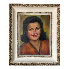 1950's Mid-Century Sylviam Woman Portrait Oil Painting, Framed | Chairish