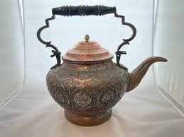 Antique Large Copper Silver Teapot Kettle Orient Middle East ...
