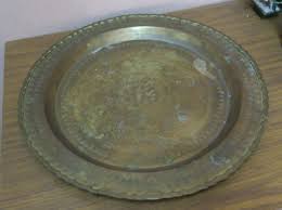 USED ROUND BRASS TABLE TRAY ETCHED HAMMERED HONG KONG 15 ...