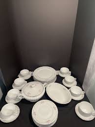 VTG. GOLD STANDARD CHINA 35PCS PINK ROSES W/SILVER TRIM ...