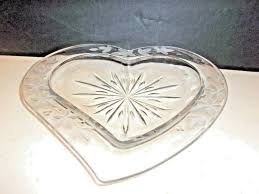 Vintage Lead Crystal Heart Shape Dish Frosted Raised leaves ...