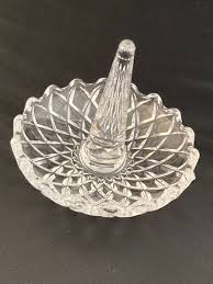 Vintage Pressed Clear Glass Ring Holder Dish Deep Cuts ...