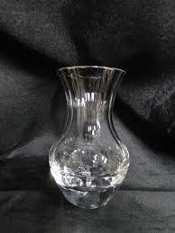 Clear w/ Ridges, Gold Trim: Vase, 4 1/4" Tall, 2 1/2" Widest Diameter — Dishes Encore