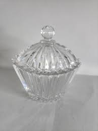Vintage Clear Cut Glass Diamond Fire Ovel Covered Candy Dish ...