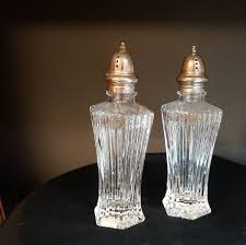 Mikasa Crystal Salt Pepper Shakers large Clear Silver Plate ...