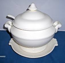 Vintage White Ceramic Soup Tureen Bowl With Underplate ...