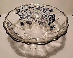 Silver City Flanders Silver Overlay Glass Footed Floral ...