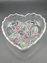 Vintage Mikasa Heart Glass Rose Pearl Candy Dish 6" × 5.5" Set Of 2 | eBay