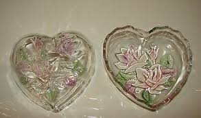 Vintage Victorian Covered Glass Heart Box with Roses Design | eBay