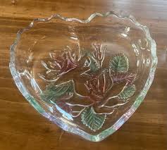 Set of 2 Mikasa Heart Shaped Cut Glass Dishes With Pink and Green Roses - Etsy
