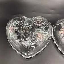 Home Beautiful | Accents | Home Beautiful Pair Of Crystal Heart Shaped Dishes Embossed Roses Colored Japan | Poshmark
