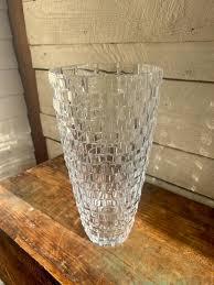Large Crystal Glass Vase Rectangular Pattern Heavy Tall ...
