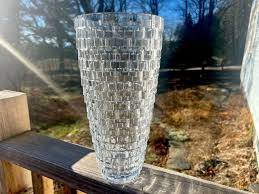 Large Crystal Glass Vase Rectangular Pattern Heavy Tall ...