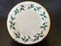 TWO Mikasa CHRISTMAS RIBBON HOLLY China 12 1/8" CHOP PLATES ...