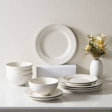 Mainstays Darby 12-Piece Stoneware Dinnerware Set White ...