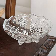 MIKASA Crystal 3 Footed Candy Bowl Snowflake Christmas Glass ...