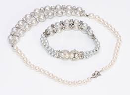 Art Deco Pearl Diamond Platinum Necklace Bracelet