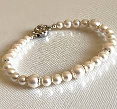 White Pearl Silver One Strand Bridal Bracelet:7.40" Wedding ...