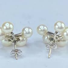 Mikimoto 14K/SS 4.0-6.5mm Akoya Pearls stud earrings 4.6gm 18.2mm JR7617