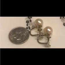 Vintage 14k YG solid gold pearl with diamond screw back earrings