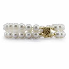 14K Yellow Gold 8.0-9.0mm 2 Row White Freshwater Cultured ...