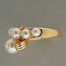 Vintage Mikimoto Gem 5 Cultured Pearl 14K Yellow Gold Wave ...