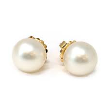 White South Sea Pearl Stud Earrings in 18 Karat Yellow Gold ...
