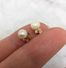 Vintage 14K Yellow Gold Pearl Stud Pierced Earrings | eBay